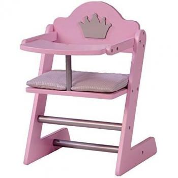 Roba Puppenhochstuhl, Puppenmöbel Serie 'Prinzessin Sophie', Puppenstuhl für Puppen und Babypuppen, Puppenzubehör, rosa/silber mit Krone