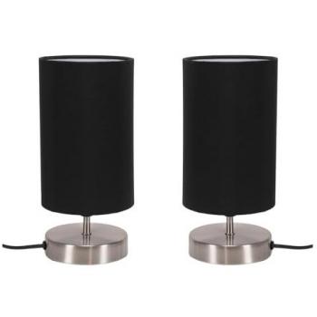 Dimmable Brushed Silver Touch Table Lamp Pair with LED Bulbs