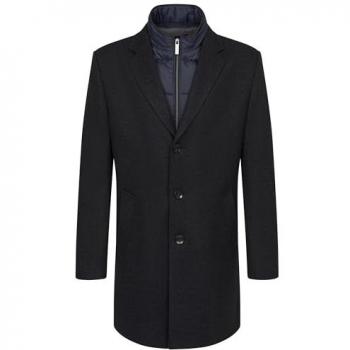 Kurzmantel BUGATTI Gr. 48, blau (marine), Herren, 57% Viskose, 34% Polyester, 8% Polyurethan, 1% Elasthan, unifarben, Mäntel, mit Westenfake