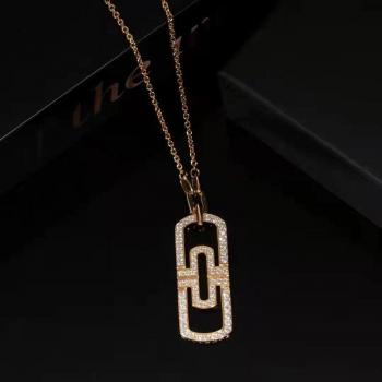 S925 Sterling Silver Paper Clip Necklace with Full Diamond Round Pendant