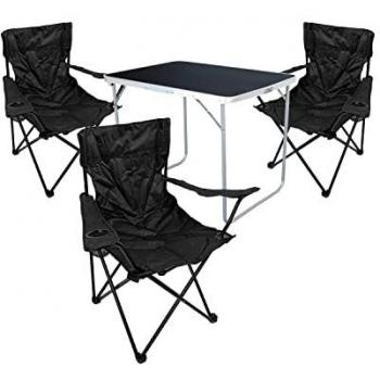 Mojawo 4‑teiliges Gartenmöbel‑Camping‑Set – schwarzer Tisch & 3 Klappstühle