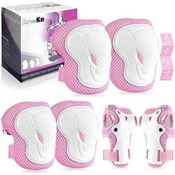 AresKo Knieschoner Kinder, Inliner für Kinder Protektoren Knieschützer Set, 6 in 1 Ellenbogenschoner Handgelenkschoner Schutzausrüstungen Set (Grün)