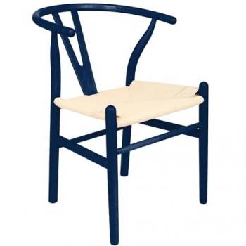Beech Wood Solid Wishbone Dining Chair – Blue Accent