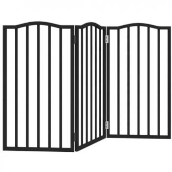 Vidaxl Puerta para perros plegable 3 paneles madera álamo negra 150 cm