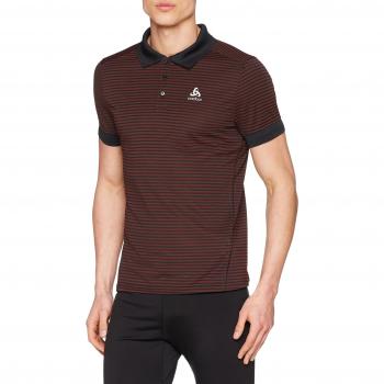 Polo S/S Dry Nikko d’Odlo : noir, rouge vif et rayures