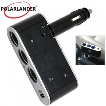 12V USB Car Charger Socket with Power Indicator, 3-Port Splitter