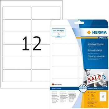 HERMA 4348 Universal Etiketten DIN A4 ablösbar, groß (96 x 42,3 mm, 25 Blatt, Papier, matt)