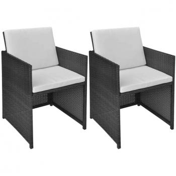 VidaXL Set di sedie da giardino con cuscini, 2 unità, polirattan, nere