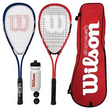 Wilson Impact Pro Squash Starter-Set mit Trinkbehälter – Rot / Blau