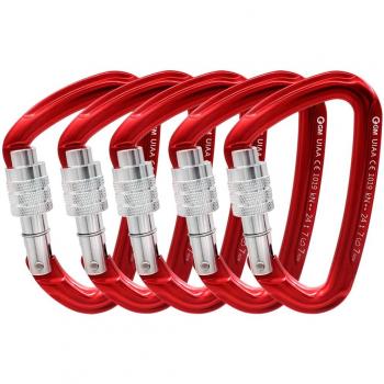 Ultra‑Light GM Carabiner (Locking) – 5 pcs Red, Screw Gate, CE & UIAA
