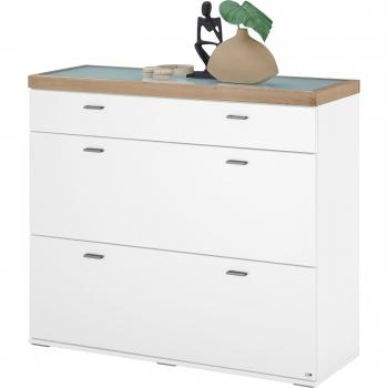 Sideboard Musterring “Lancaster Dielen” – weiß matt, Eiche Artisan, 121 cm Breite, LED