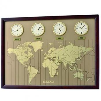 Wanduhr von Seiko in Braun mit Gummilünette QXA722B