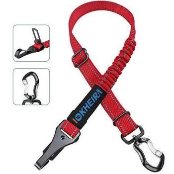 Iokheira Auto Sicherheitsgurt für Hunde, 3-in-1 Verstellbar, Reflektierendes Bungee Hundegeschirr mit Haken