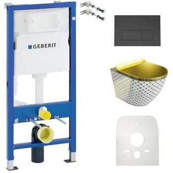 Duofix Basic Élément de Bâti-Support WC Suspendu Sofi Slim Checked Gold Sans Rebord Plaque De Commande Delta 25 Bouton