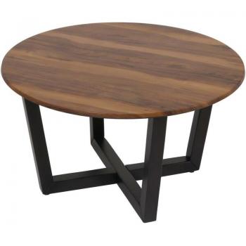 Table basse HHG 727 – table d'appoint en bois massif HPL, diamètre 80 cm, finition bois de sheesham, pieds foncés