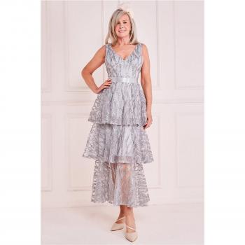 Goddiva Womens Embroidered Mesh Layered Midi