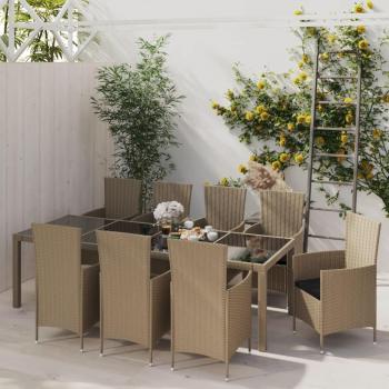 11-Piece Outdoor Dining Set with Cushions in Beige Poly Rattan
