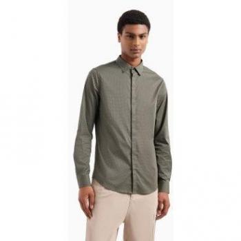 Camisa Verde de Algodón Elástico Slim