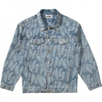 Retro Lapel Denim Jacket with Feather Embroidery