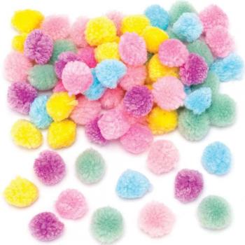 Woolly Pastel Pom Poms (Pack of 90) Craft Embellishments Pink