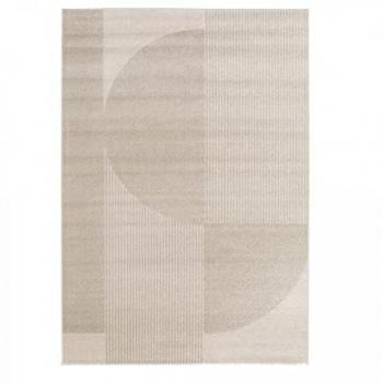 Tapis salon rectangulaire tissé motif géométrique doux et soyeux beige 200x290 cm