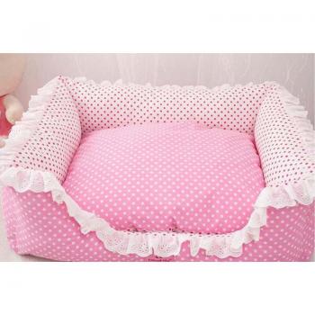 Sofa Teddy en dentelle à pois rose/bleu pour animaux de compagnie