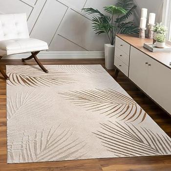 Tapis Modern Beige 160×230 cm – Poils Ras, Motifs Fleur & Géométriques – Paco Home