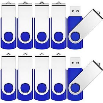 JEVDES Chiavetta USB 1GB 10 Pezzi 2.0 Pen Drive Chiave USB 1 giga Penna USB Unità Memoria Flash Girevole per archiviazione dati Unità Pennetta USB con Corda (Blu)