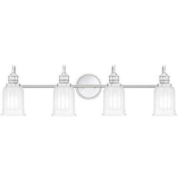 Wandleuchte Badezimmer 4-flammig IP44 Warmweiß Metall Glas G9 81,3 cm Chrom Weiß