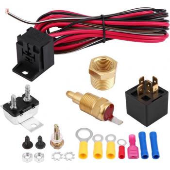 Car Engine Cooling Fan Thermostat Relay Kit 165-185°F 50 AMP