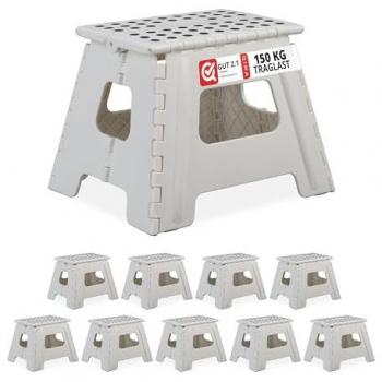Set of 10 White Plastic Folding Stools L – Relaxdays