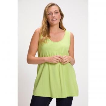 Top donna verde con scollo girocollo e pieghe decorative, taglia 64/66