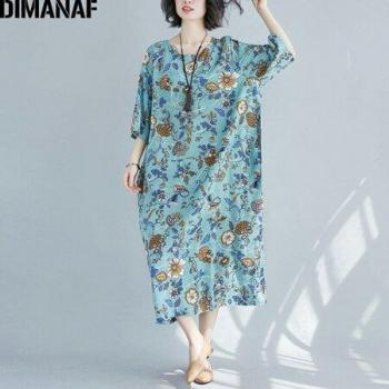 DIMANAF Women's Floral Hawaiian Dress Plus Size 2XL Casual Long