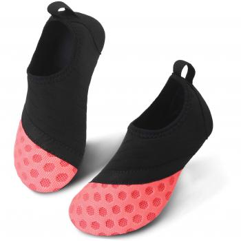 JIASUQI Kid’s Beach Footwear – Quick‑Dry Skin Socks (Black/Pink) UK 12/12.5