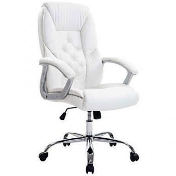 Chaise de Bureau Réglable Pivotant Similicuir Blanc