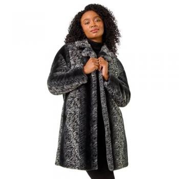 Roman Manteau Petit en fausse fourrure, couleur noire, col d'animal