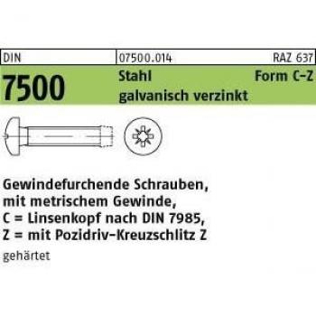 Gewindefurchende Schrauben DIN 7500 C M 6 x 25 -Z gehärtet 500 Stück