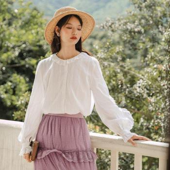 Camisa de burbujas con cuello redondo y estilo dulce