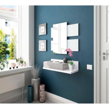 Mobile da Ingresso Anro – Sospesa con Specchio, Cassetto, 75x29h90 cm, Bianco e Cemento