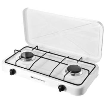 Minerva New 2 de Melchioni: hornillo de gas blanco con 2 quemadores, llama regulable y rejillas extraíbles