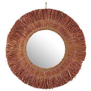 Miroir mural « J‑LINE » en raphia et rotin, finition marron, 65 cm