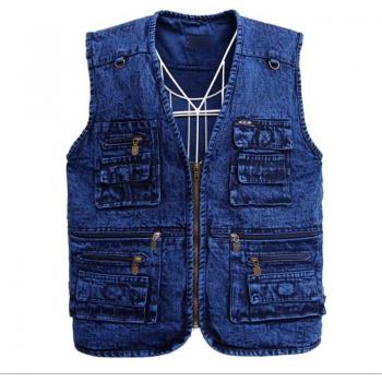 Pantalón de Cuero Vaquero con Bolsillos en Azul Oscuro, Talla XL‑5XL