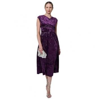 Izabel London Purple Velvet Midi Dress – Flared, Size 10
