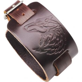 Pulsera de cuero con adorno de lobo para hombre, estilo Punk Rock