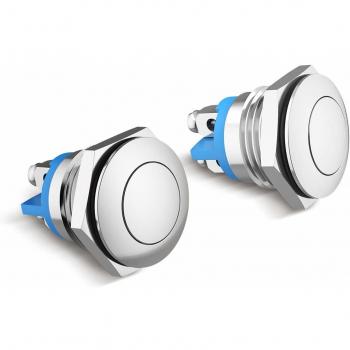 TankerStreet Twin 16mm Momentary Push Buttons – Stainless Steel, Flat Top, Waterproof, Silver