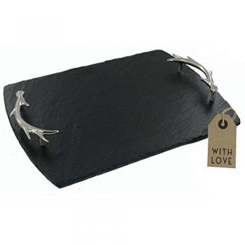 Mid‑Size Slate & Antler Handles Tray – Classic