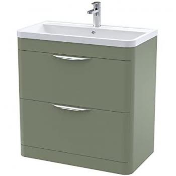 Satin Green 800mm Floor Standing Vanity Unit with Ceramic Basin and 2 Drawers