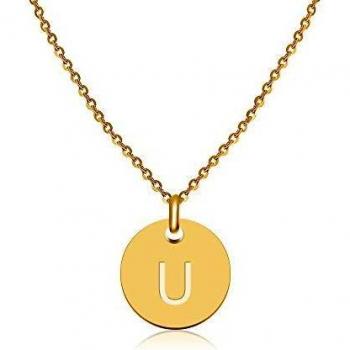 Collier d'initiales en Or avec Pendentif Alphabet en Acier Inoxydable 24 carats