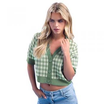 PixieGirl Green Gingham Knitted Cardigan (Size 10/12)