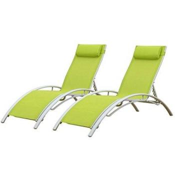 Set di 2 sdraio Galapagos in textilene verde con struttura in alluminio bianco